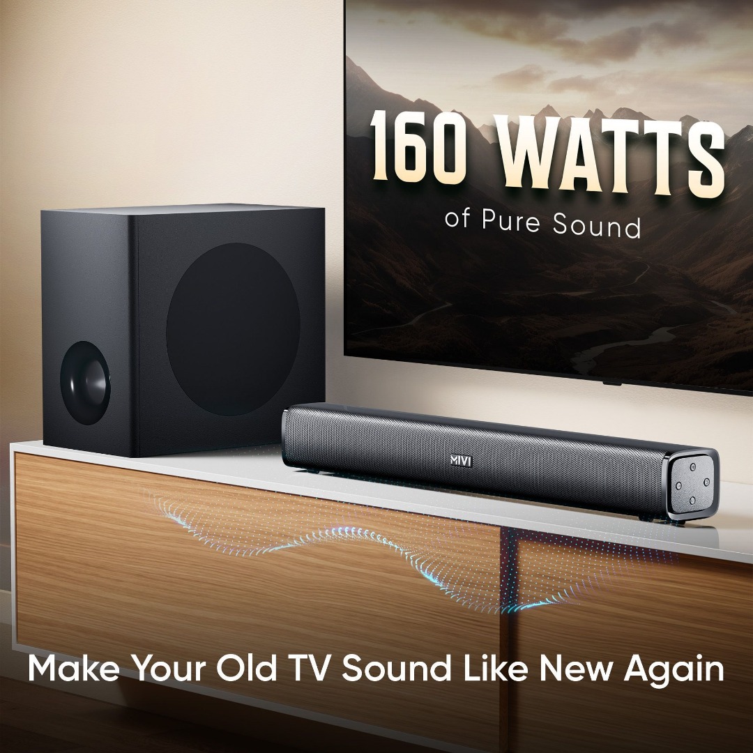 Mivi Fort H160 Soundbar, 160 Watts, 2.1 Channel, Multi-Input and EQ Modes, BT v5.1 160 W Bluetooth Soundbar