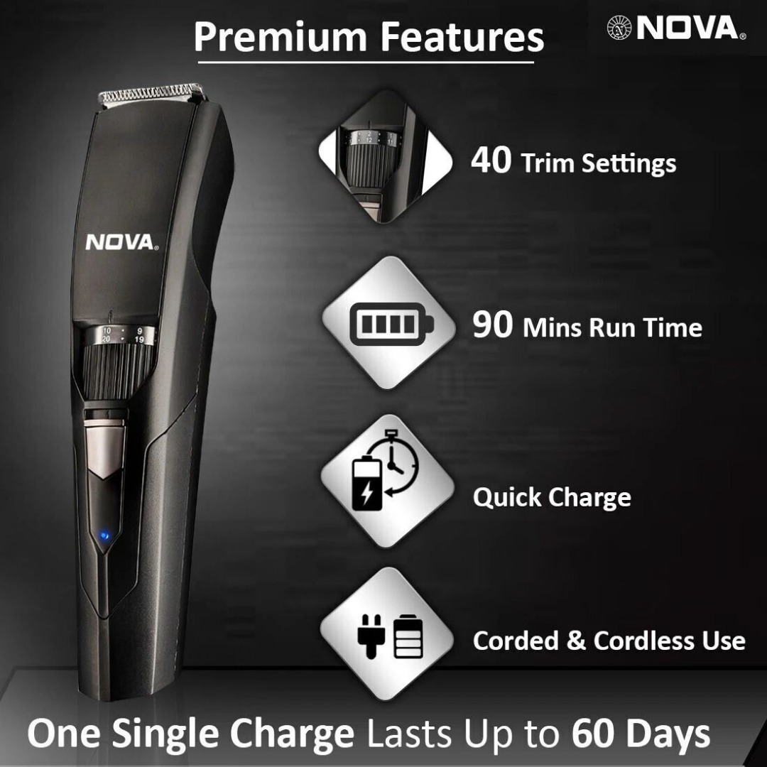NOVA NHT 1052 USB Trimmer 90 min  Runtime 40 Length Settings