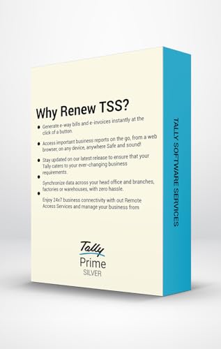 Tally Software Services (TSS) - Silver. Subscription for e-Way Bills, e-Invoice, Online Reports, Banking & Payment feature on your existing TallyPrime