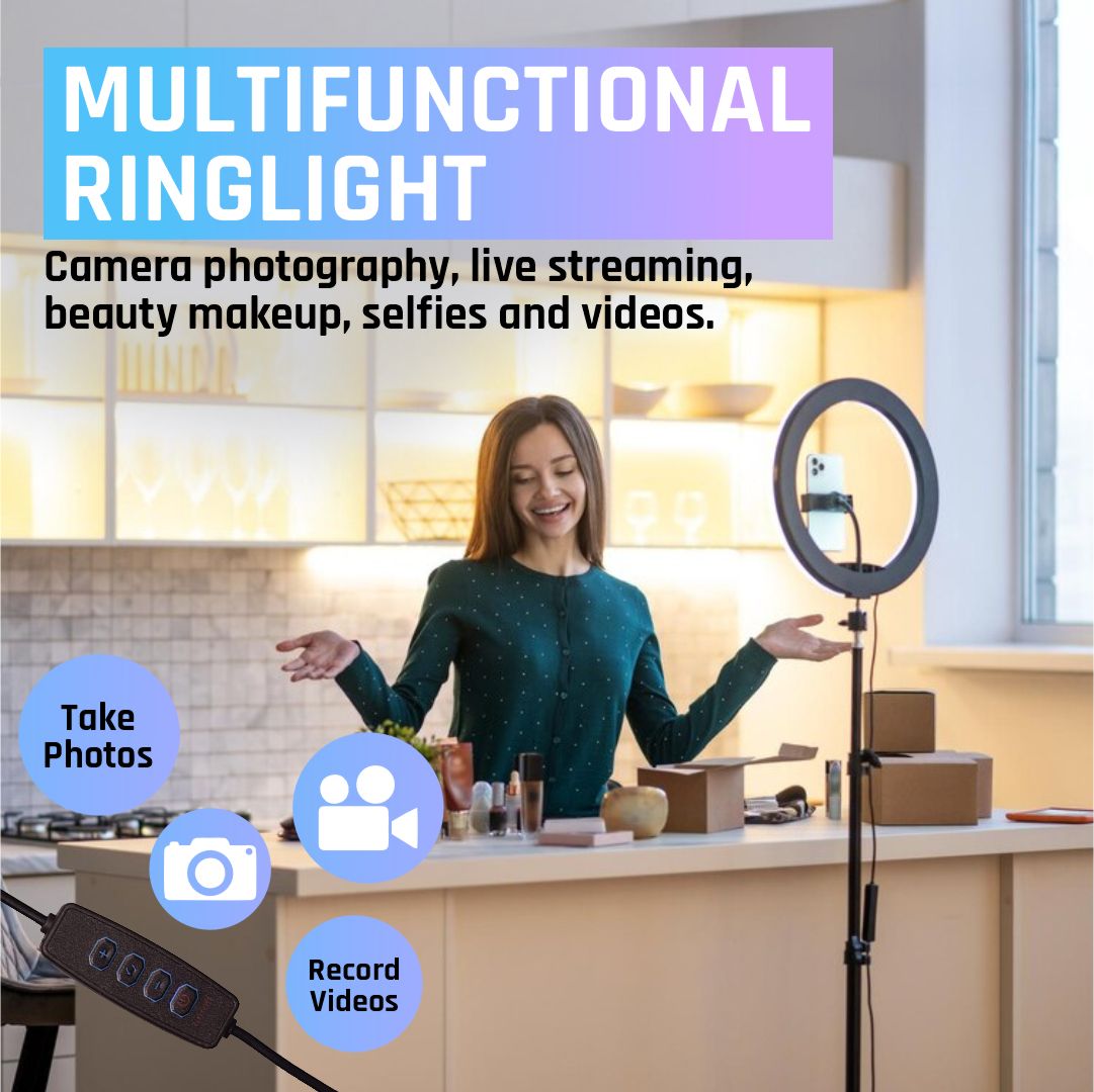 Tygot 10 Inches LED Ring Light for Camera, Phone with 7 Feet Long Foldable Lightweight Tripod Kit, Tripod