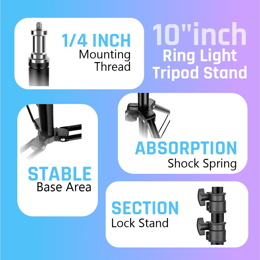 Tygot 10 Inches LED Ring Light for Camera, Phone with 7 Feet Long Foldable Lightweight Tripod Kit, Tripod