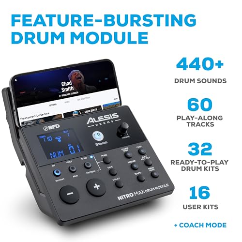Alesis Nitro Max Kit Eight Piece Electronic Drum Kit with Mesh Heads and Bluetooth