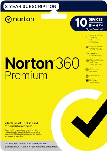 Norton 360 Premium |10 Users 3 Years|Total Security 