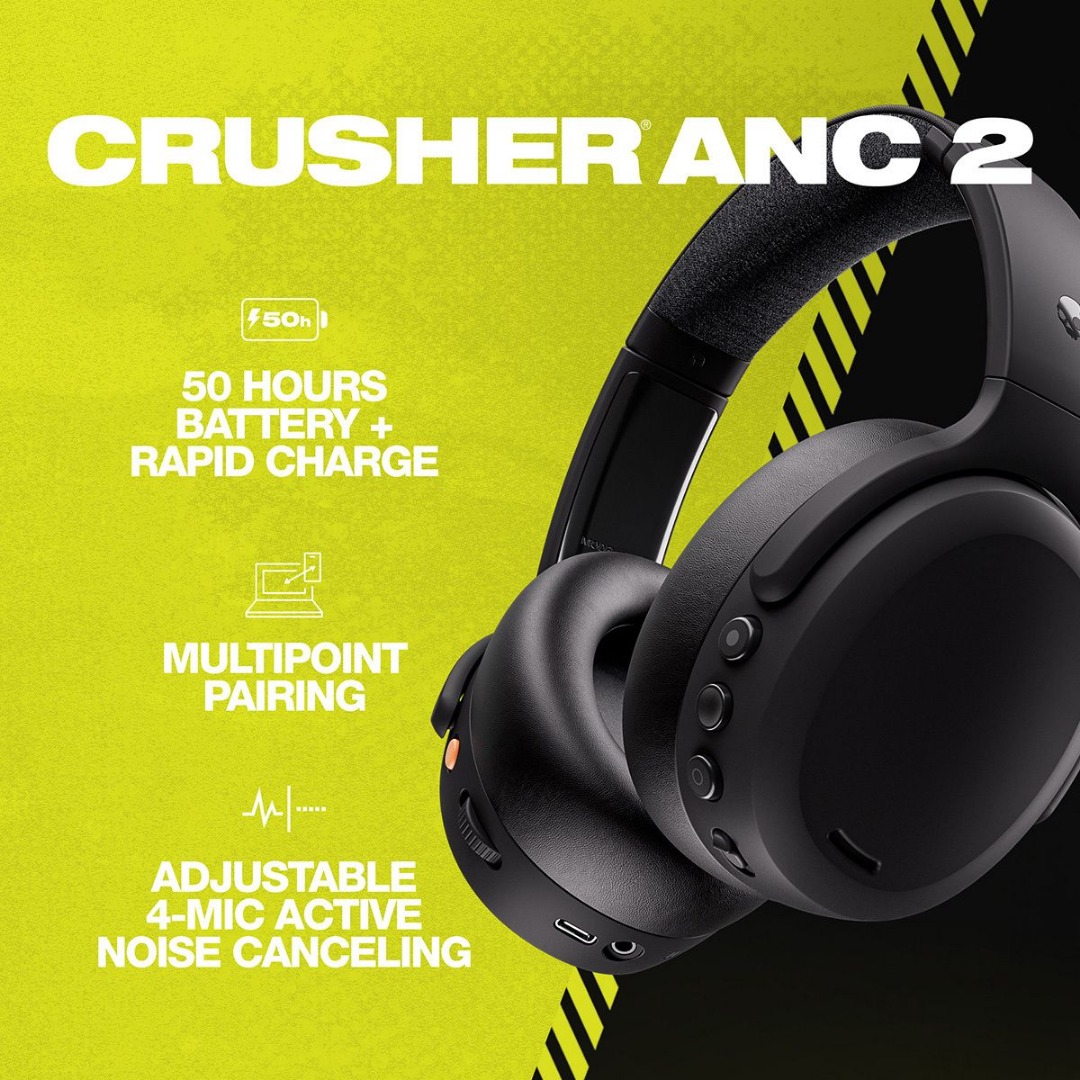 Skullcandy Crusher ANC 2 Noise Cancelling Wireless Headphones,50 Hr Battery, Alexa Enabled Bluetooth & Wired