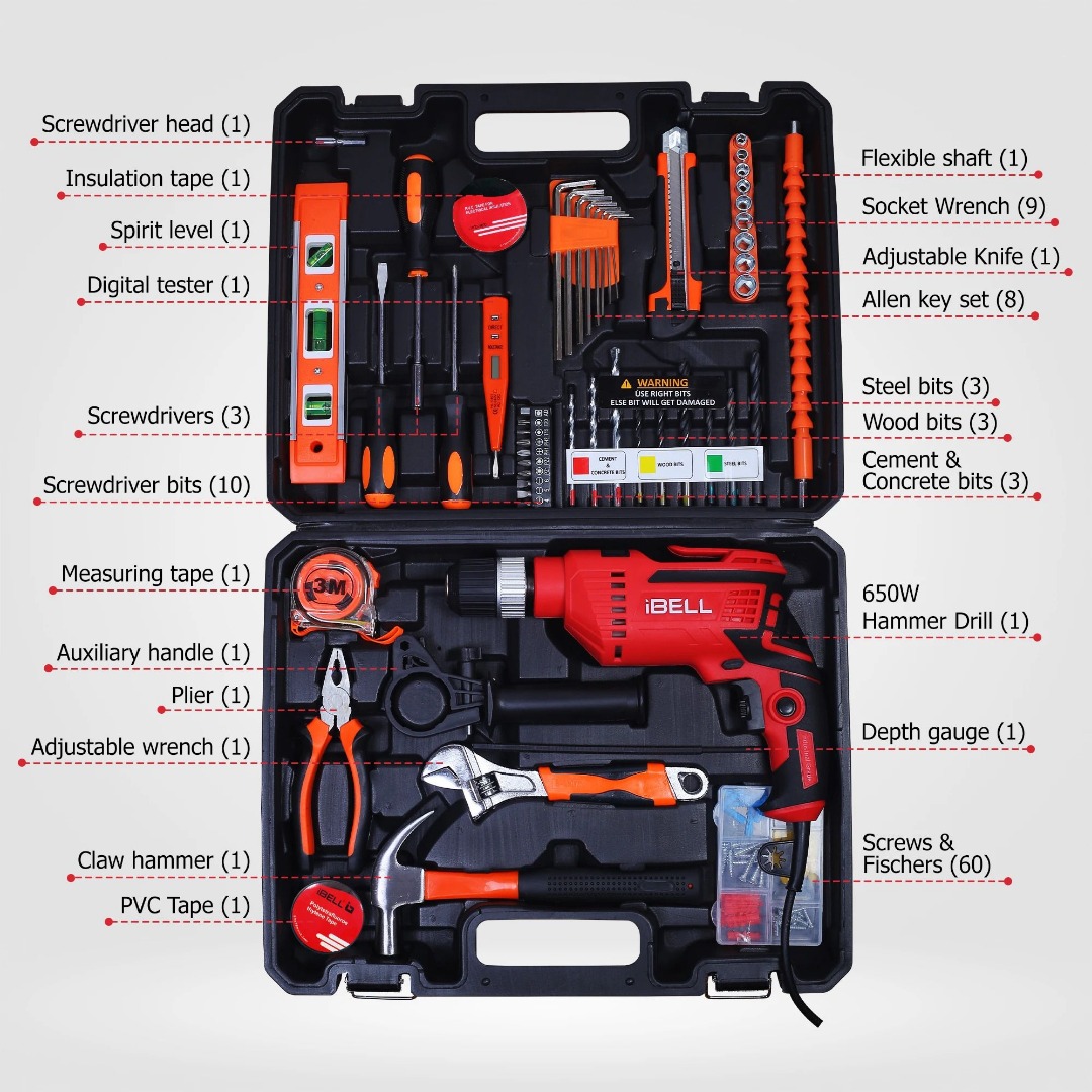 iBELL TD13-100, 2800rpm, 650W Power & Hand Tool Kit