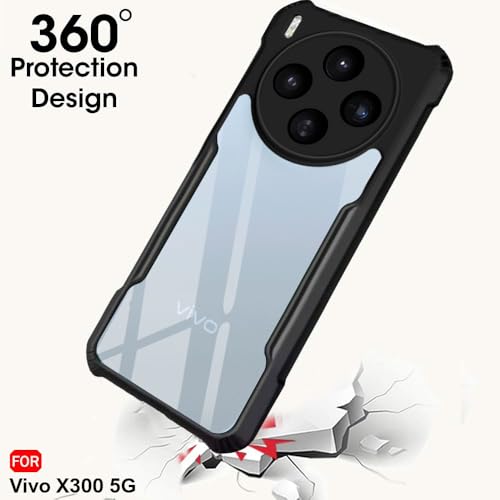 TheGiftKart Shockproof Crystal Clear Back Cover Case for Vivo X300 5G (PC & TPU, Black Bumper)