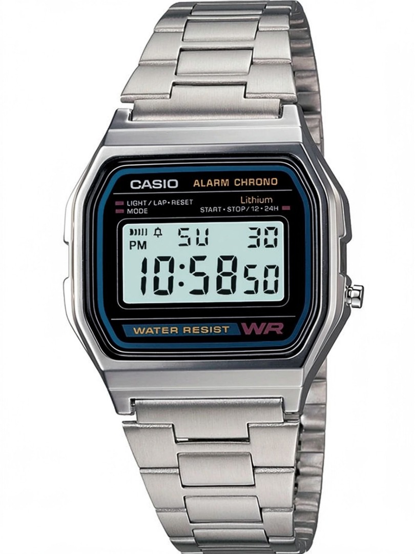 CASIO A-158WA-1DF Vintage A158WA-1DF Black Dial Silver Stainless Steel Band Digital Watch  - For Men & Women