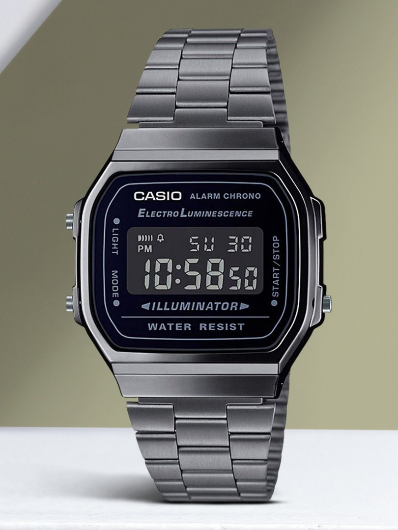 CASIO A168WGG-1BDF Vintage A168WGG-1BDF Black Dial Black Stainless Steel Band Digital Watch  - For Men & Women