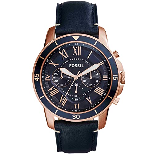 Fossil | Chronograph Function | Genuine Leather Strap | Blue Sunray Dial | Grant Sport FS5237 Analog Watch with Date Display & Stainless Steel Case for Men