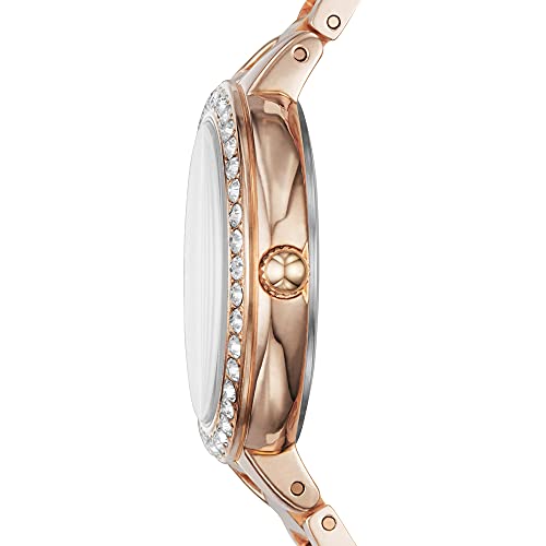 Fossil | Rose Gold Sunray Dial | Stainless Steel Strap | Crystal Accents | Karli BQ3181 Analog Watch with Elegant Design & Date Display for Women
