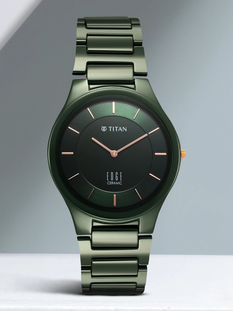 Titan Edge Ceramic Quartz in Glossy Green Dial Analo