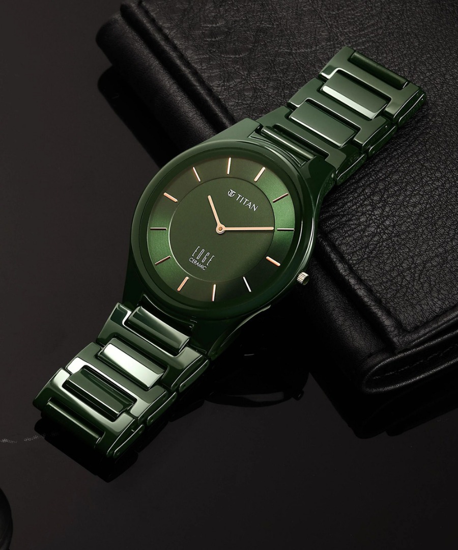 Titan Edge Ceramic Quartz in Glossy Green Dial Analog Watch  - For Men