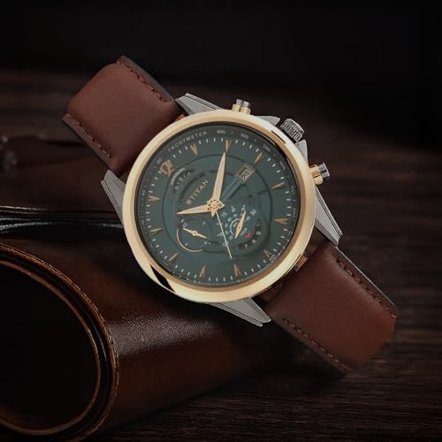 Titan Men's Maritime Pro Lateen Sail Chronograph Green Leather Watch-NS1830KL02