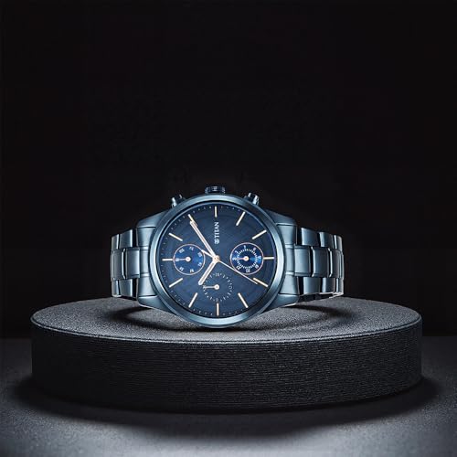 Titan Neo Splash Blue Dial Quartz Multifunction Stainless Steel Strap Watch for Men-NS1805QM01