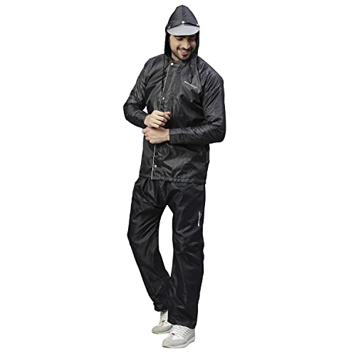 ZEEL Waterfighter Rain Coat for Men with Adjustable Hood along with inner pockets,Waterproof Rainwear Suit for Bike Riders with Polyester Jacket and Pants,WF121ECO