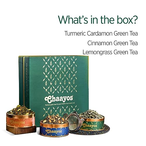 Chaayos Premium Gift Hampers ( Cinnamon, Turmeric Cardamom & Lemongrass Green Teas , Whole Leaf Tea Set )