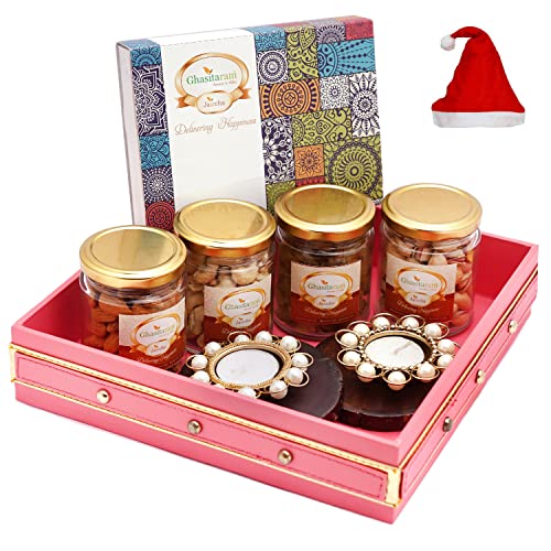 Ghasitaram Gifts Dryfruits-Pink Leather Basket Of Bi