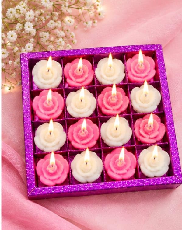 Small Flower Shaped Tealight Candles Set of 16, Pink