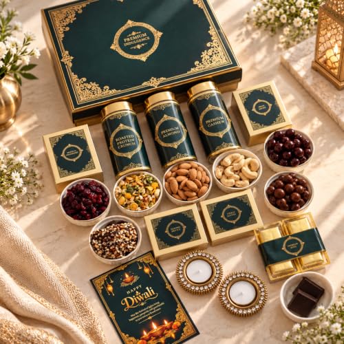 NutriSnacksBox Evergreen 13-Item Luxury Diwali Hampe