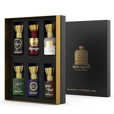 AdilQadri Assorted Luxury Alcohol Free Long Lasting Roll-On Attar Perfume Gift Set, Pack of 6