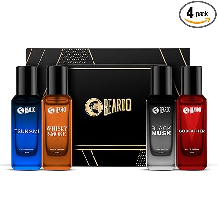 Beardo Perfumes Giftset For Men Whisky Smoke, Godfather, Tsunami and Black Musk, Pack of 4