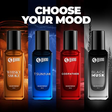 Beardo Perfumes Giftset For Men Whisky Smoke, Godfather, Tsunami and Black Musk, Pack of 4