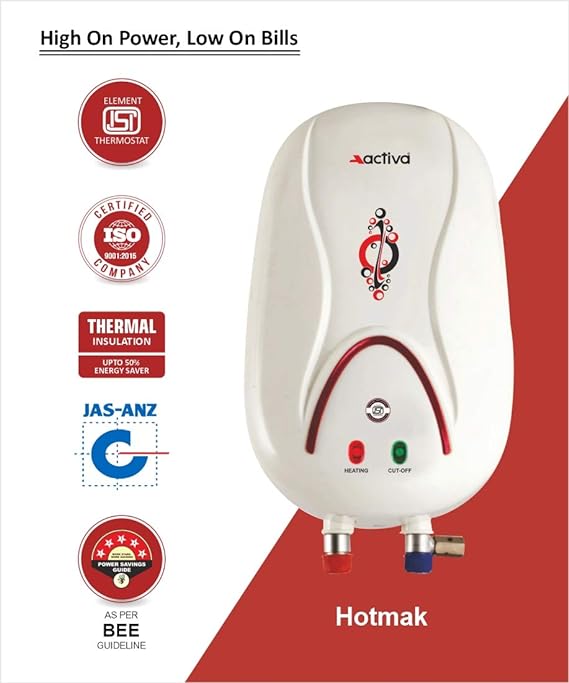 Activa 1L 3000W Anti Rust Coated Tank Wall Geyser with Full ABS Body Hotmak