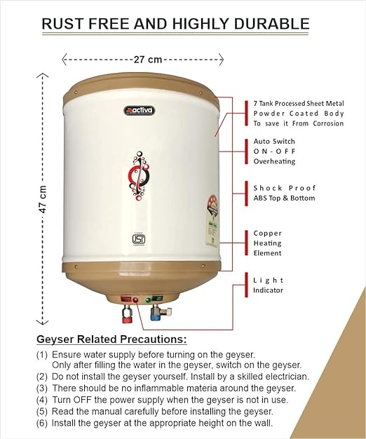 Activa Amazon 10L 3000W Anti Rust Coated Wall Tank Geyser