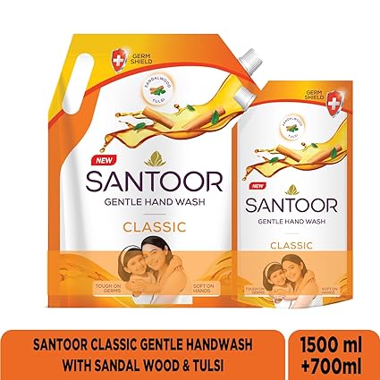 Santoor Classic Gentle Hand Wash with Natural Goodness of Sandalwood & Tulsi Soothes & Hydrates Skin