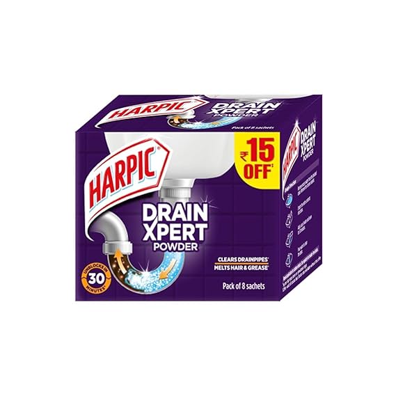 Harpic DrainXpert Drain Cleaner Powder (Pack of 8)