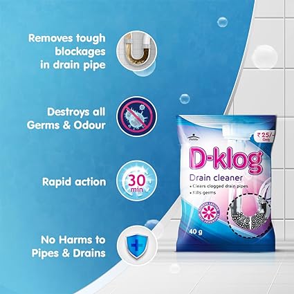 Pidilite D-Klog Drain Cleaner Powder Removes Clogs (Pack of 8)