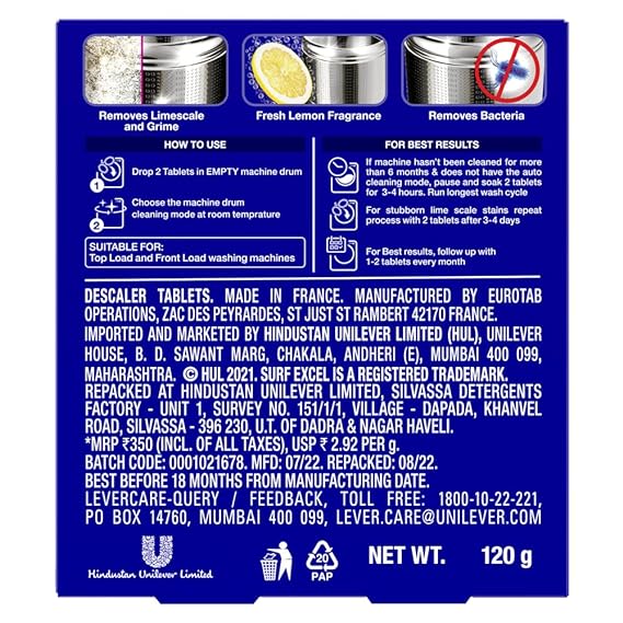 Surf Excel Washing Descaler Drum for Fully Automatic Washing Machine White (Pack of 6)