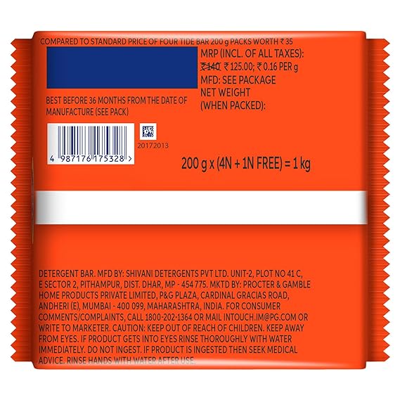 Tide Blue Detergent Bar Soap, Value Pack (Pack of 5)