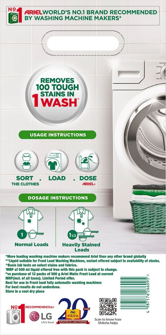 Ariel Front Load + Matic Liquid Free Washing Detergent Powder 6 kg