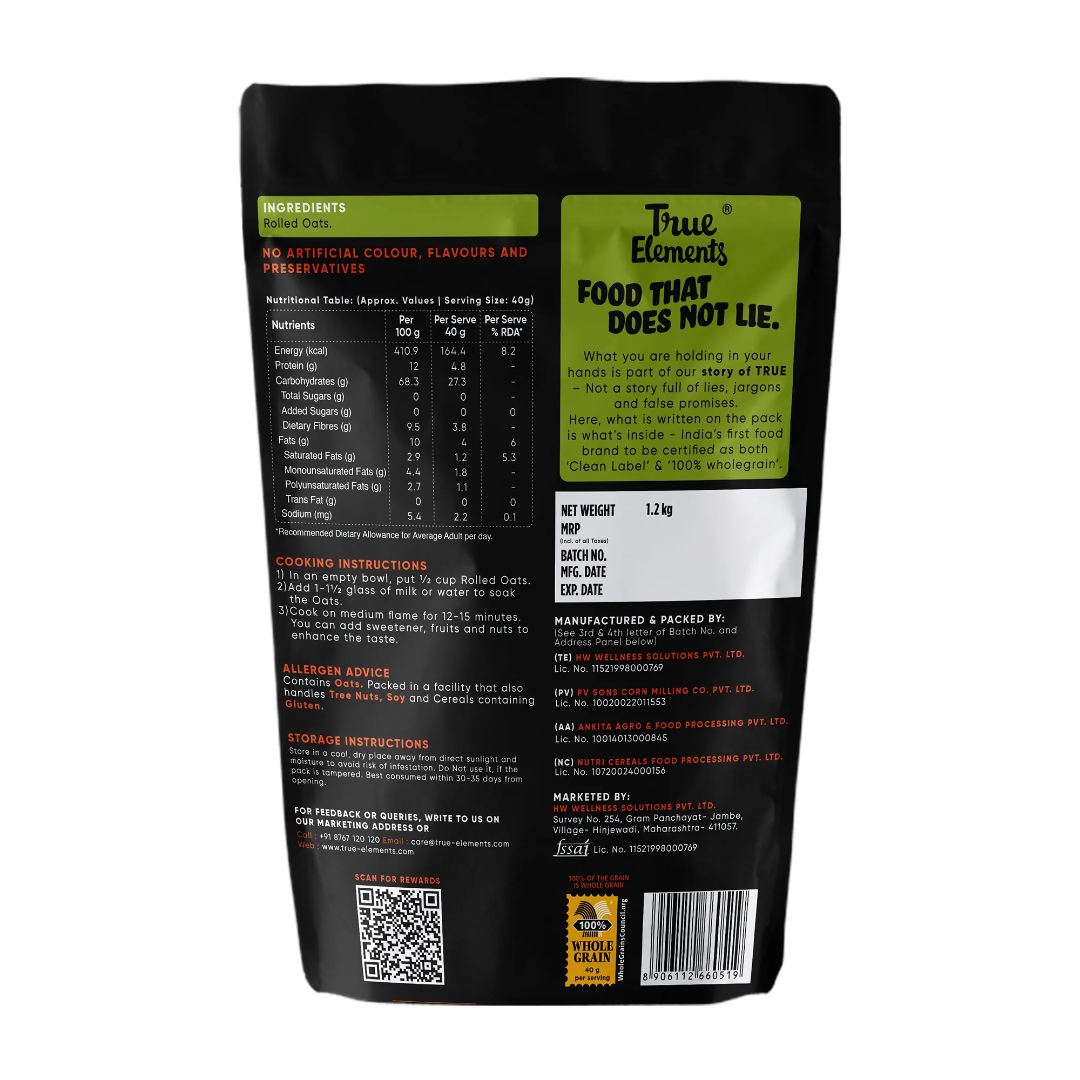 True Elements Rolled Oats - Protein Rich 1.2kg