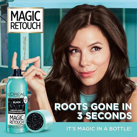 Loreal Paris Instant Root Concealer Spray, Ideal for Touching Up Grey Root Regrowth, Magic Retouch, 1 Black
