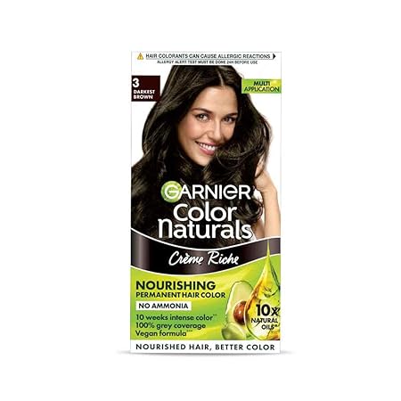 Garnier Hair Colouring Cream, Long-lasting Colour, Smoothness & Shine, Color Naturals, Shade: 3 Darkest Brown