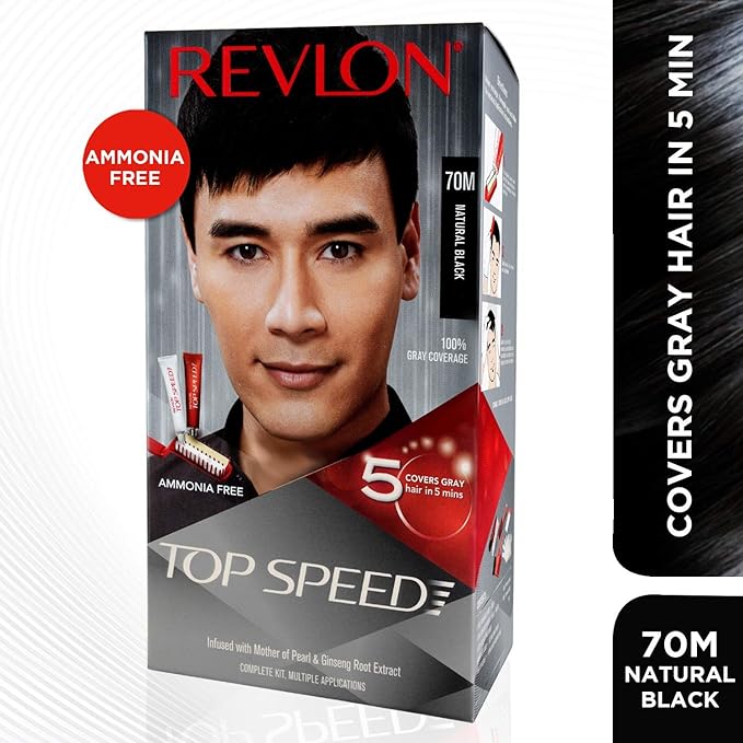 Revlon Top Speed Hair Color for Men, Natural Black 70M and Outrageous Color Protection Conditioner