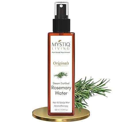 Mystiq Living Rosemary Water for Hair Growth, Mist Spray Steam Distilled 100% Pure and Natural Hydrosol