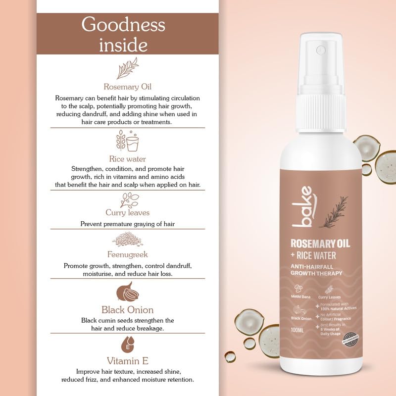 BAKE Rosemary Oil Hair Growth Serum Spray with Rice Water & Methi Dana For Hair Fall