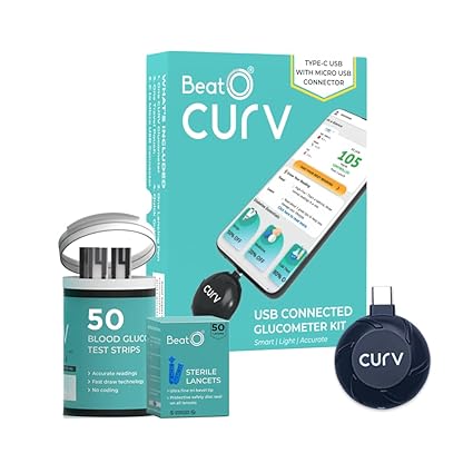 BeatO CURV Smartphone Connected Glucometer Machine With 50 Strips & 50 Lancets