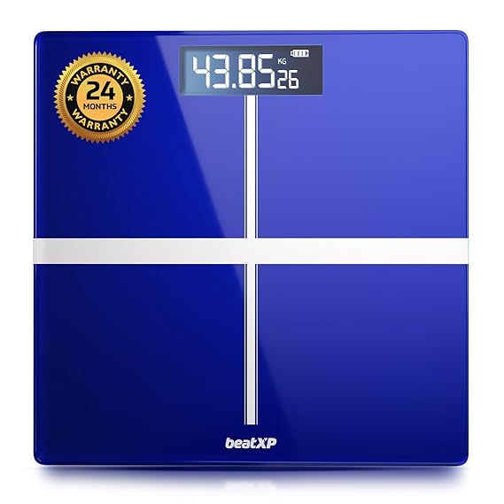 beatXP Blue Plus Digital Bathroom Weighing Scale With Lcd Panel & Thick Tempered Glass