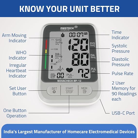 Medtech BP12 Fully Automatic Portable Digital Blood Pressure BP Monitoring Machine