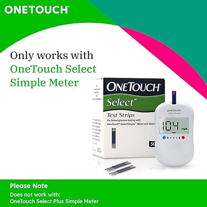 OneTouch Select Test Strips Blood Sugar Test Machine Testing Strips, Pack of 50 Strips