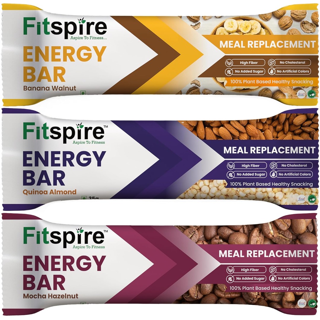 Fitspire Fit Banana Walnut & Quinoa Almond & Mocha Hazelnut Chocolate Energy Bar- Pack of 3