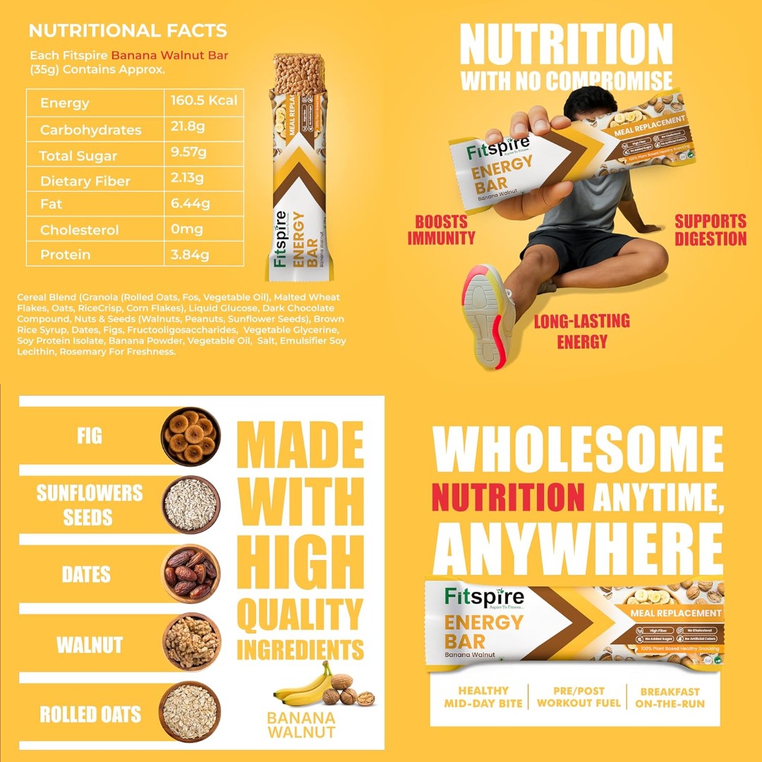 Fitspire Fit Banana Walnut & Quinoa Almond & Mocha Hazelnut Chocolate Energy Bar- Pack of 3