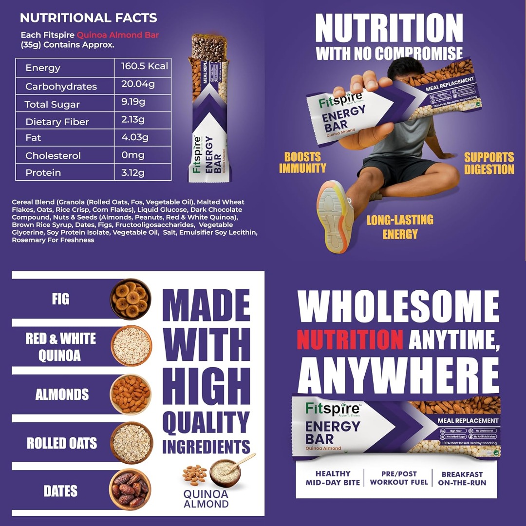 Fitspire Fit Banana Walnut & Quinoa Almond & Mocha Hazelnut Chocolate Energy Bar- Pack of 3