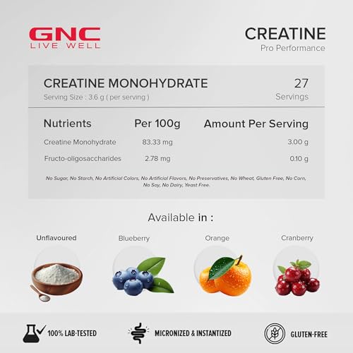 GNC Pro Performance Creatine Monohydrate - Boosts Athletic Performance,27 Servings Blueberry