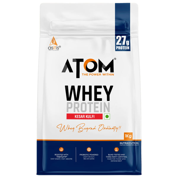 AS-IT-IS ATOM Whey Protein | Isolate & Concentrate Blend | 27g Protein per 36g Scoop | Digestive Enzymes | Muscle Growth | Kulfi Fusion
