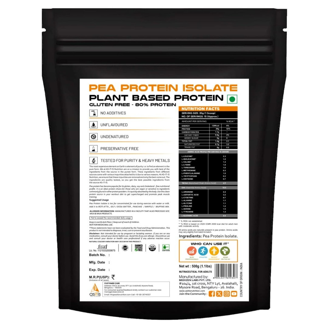 AS-IT-IS Pea Protein Isolate | Vegan Plant Protein | Easy Digest | Lean Muscle | Unflavoured